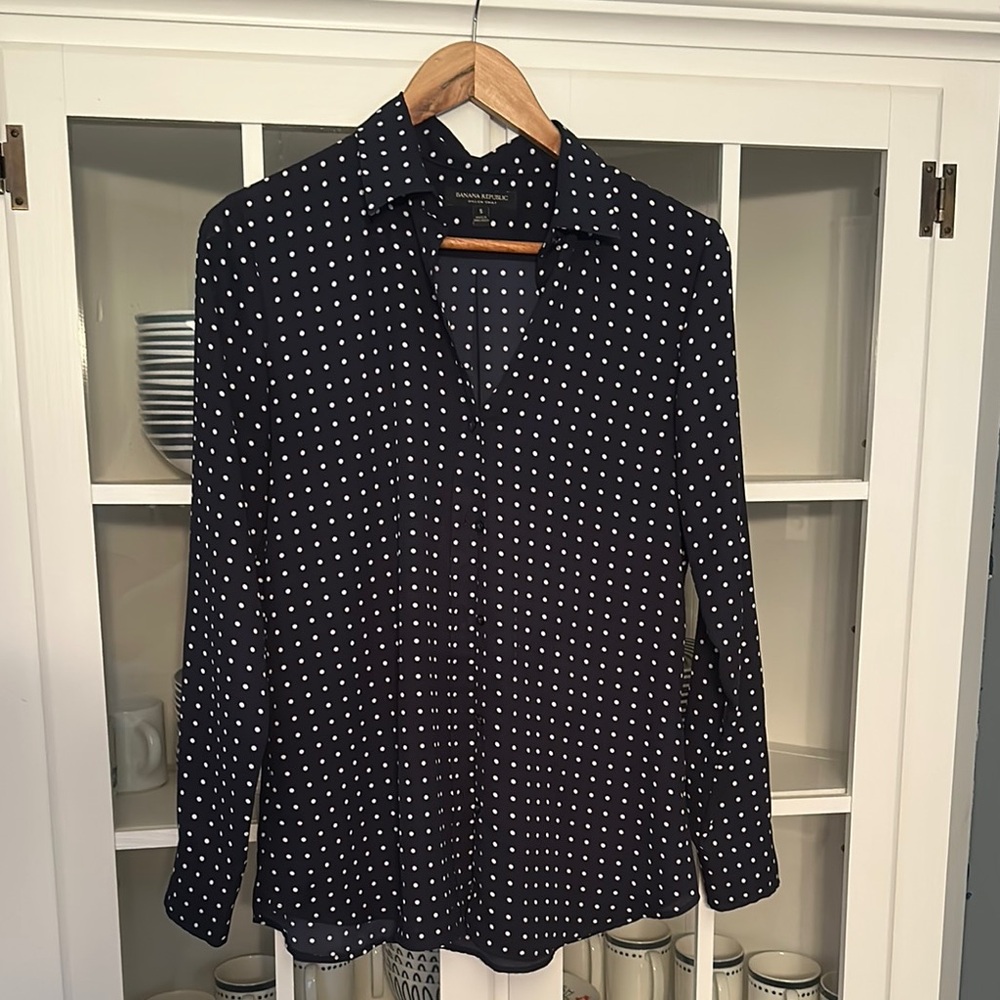 Blue and White Polka Dot Blouse